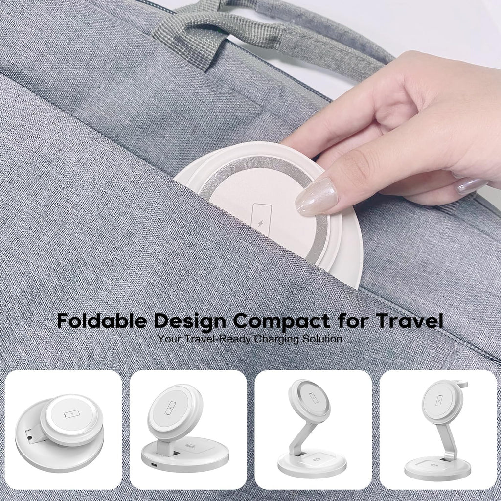Charging Station for Apple Magnetic Wireless iPhone Mag-Safe Charger,15W 3in1 Foldable Wireless Dock Fast MagSafe Charger Stand for iPhone 16 Pro Max/16 Plus/15 ProMax/14/13/12,Apple Watch,AirPods Pro