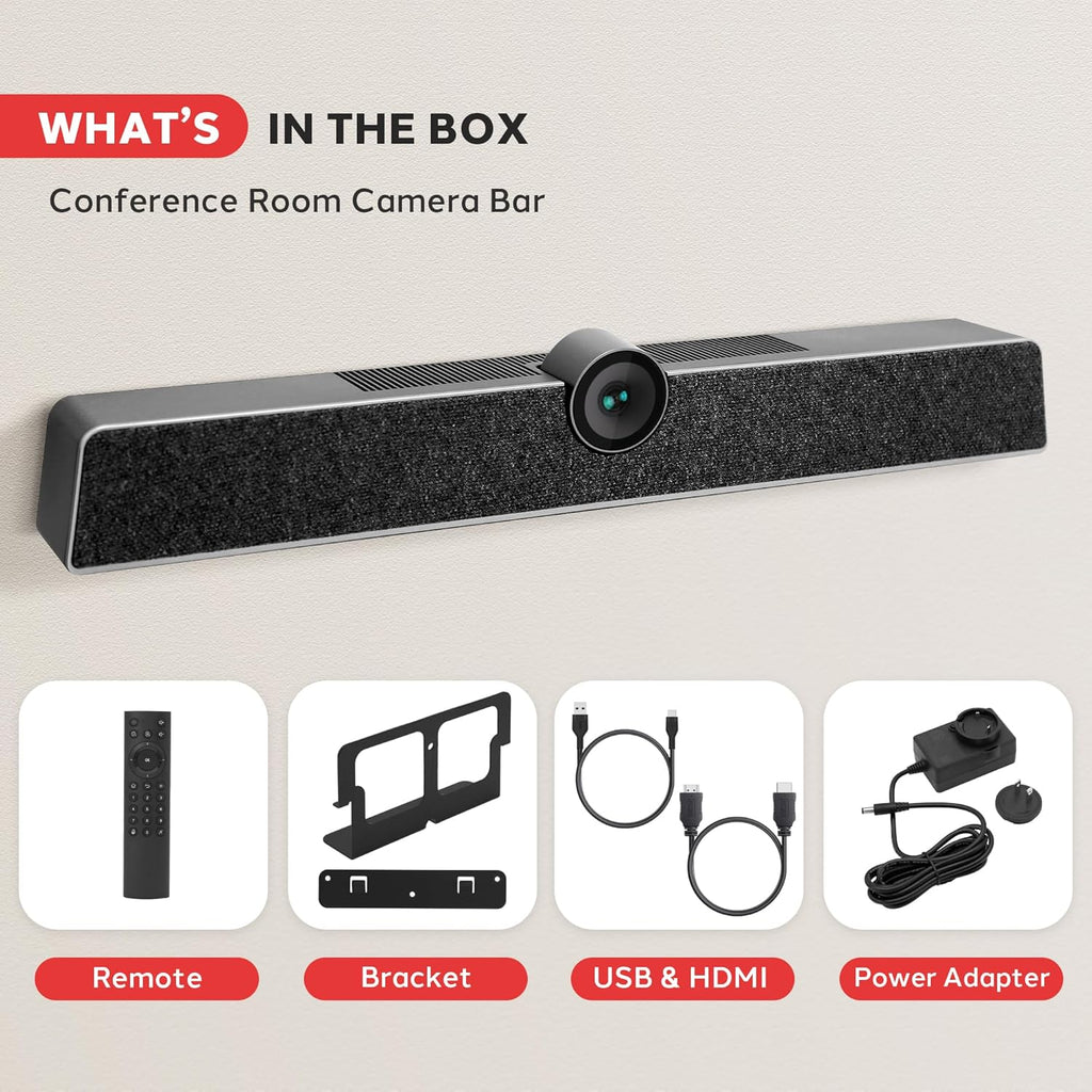 Pyle 4K USB Video Conference Room Camera System 120° FOV with 5X Zoom, AI Auto Framing, Echo Cancellation, 8m Mic Pickup Conferencing System for Home Offices, Zoom, Skype, Microsoft Teams, PC Meetings