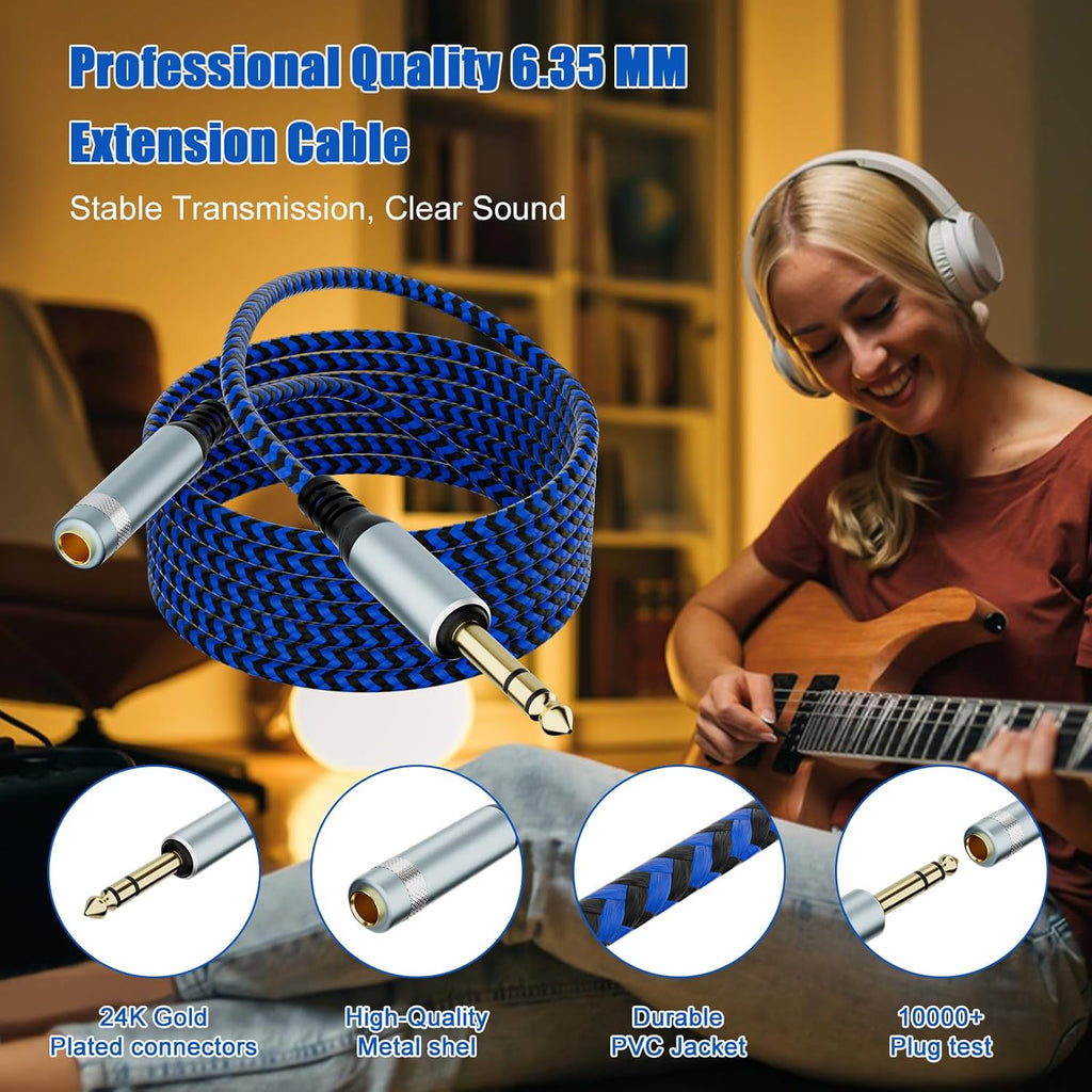 LDKCOK 1/4 inch TRS Extension Cable 6ft, 1/4" Male to Female Stereo Headphone Guitar Cable