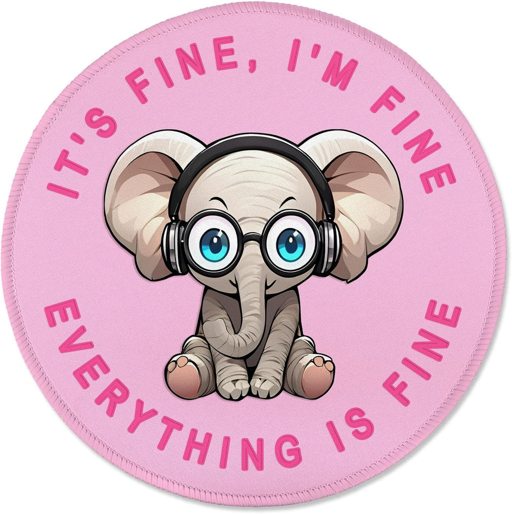 ITNRSIIET Round Mouse Pad with Stitched Edge Premium-Textured Waterproof Non-Slip Rubber Base Desktop Protection Mat Diameter 8.7 inches, Pink Pretty Elephant