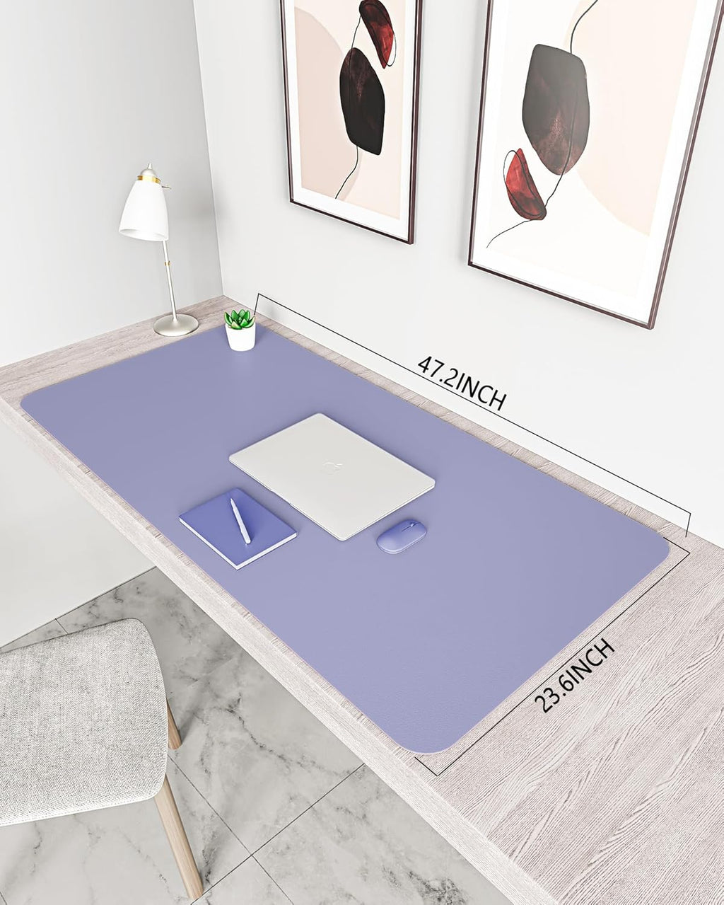 YSAGi Non-Slip Leather Desk Pad XL Size, Waterproof Laptop Computer Desk Keyboard Mat, Table Protector Blotter Mat, Large Mouse Pad for Office/Work/Home/Decor(Lavender, 47.2" x 23.6")-No Band