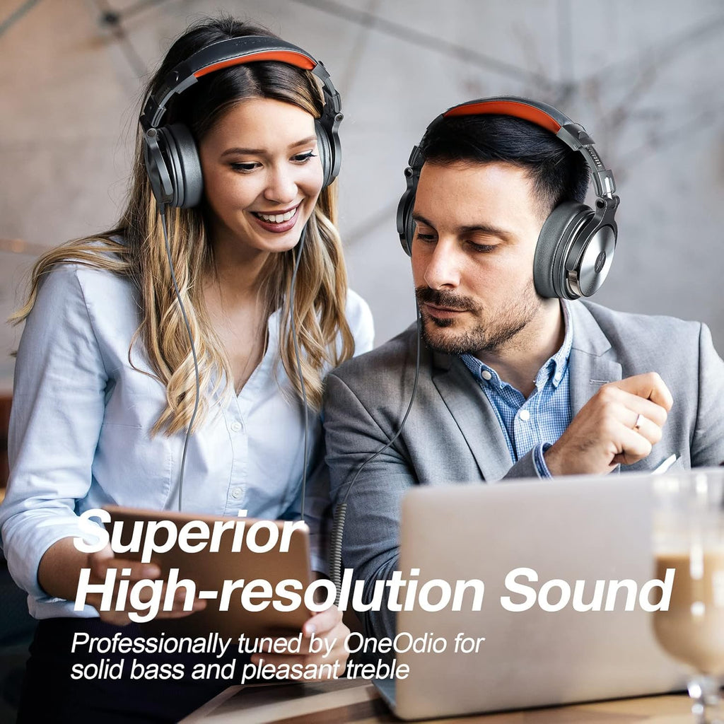 OneOdio Hi-Res Over Ear Headphones for Studio Monitoring and Mixing, Sound Isolation, Protein Leather Earcups, 50mm Driver Unit, Wired Headphones for AMP Guitar Keyboard (Pro-50 Metallic Blue)