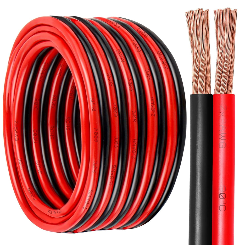 8 Gauge Wire 2 Conductors Copper Wire, 8 AWG Battery Cable Oxygen Free Copper Wire for Solar Panel, Automotive, Trailer, RV and Speaker (8 Gauge 100FT)