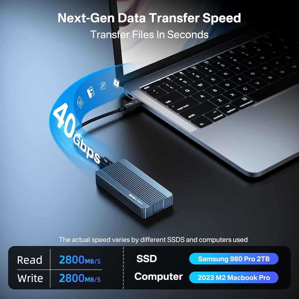 ACASIS 40Gbps M.2 NVMe SSD Enclosure, with Cooling Fan, TBU 405 Pro for M1 M2 Pro/Max, Compatible with Thunderbolt 4/3/USB3.2/3.1/3.0/2.0, M.2 Enclosure Support SSD 2280/2260/2242/2230 B+M M-Key