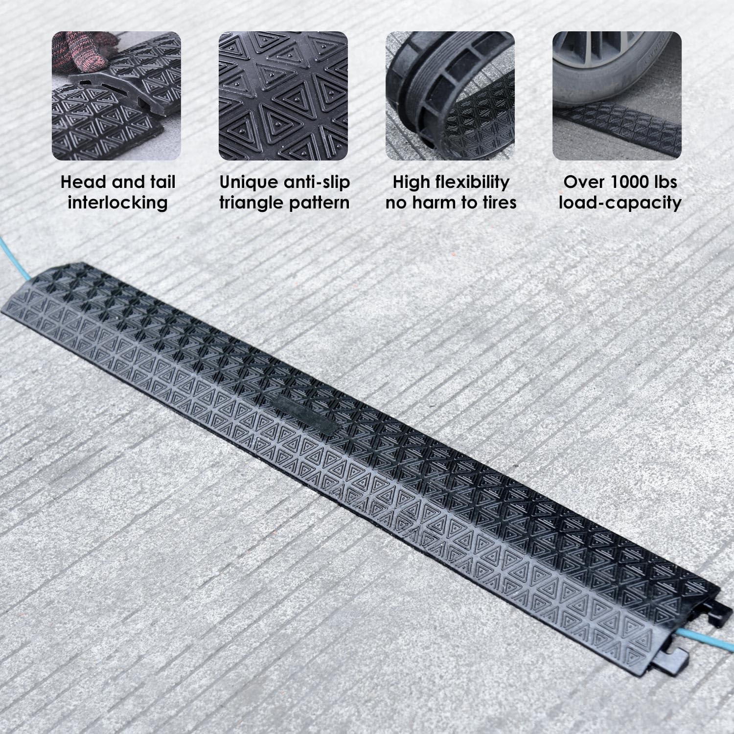 4 Pack 40" inch Drop Over Cable Cover, 4 Pieces Prevent Tripping Rubber Floor Cord Protector, Interlocking Cable Cover, Drop Track Cable Ramp for Home, Office, Store, Warehouse (Slim - 4Pack)