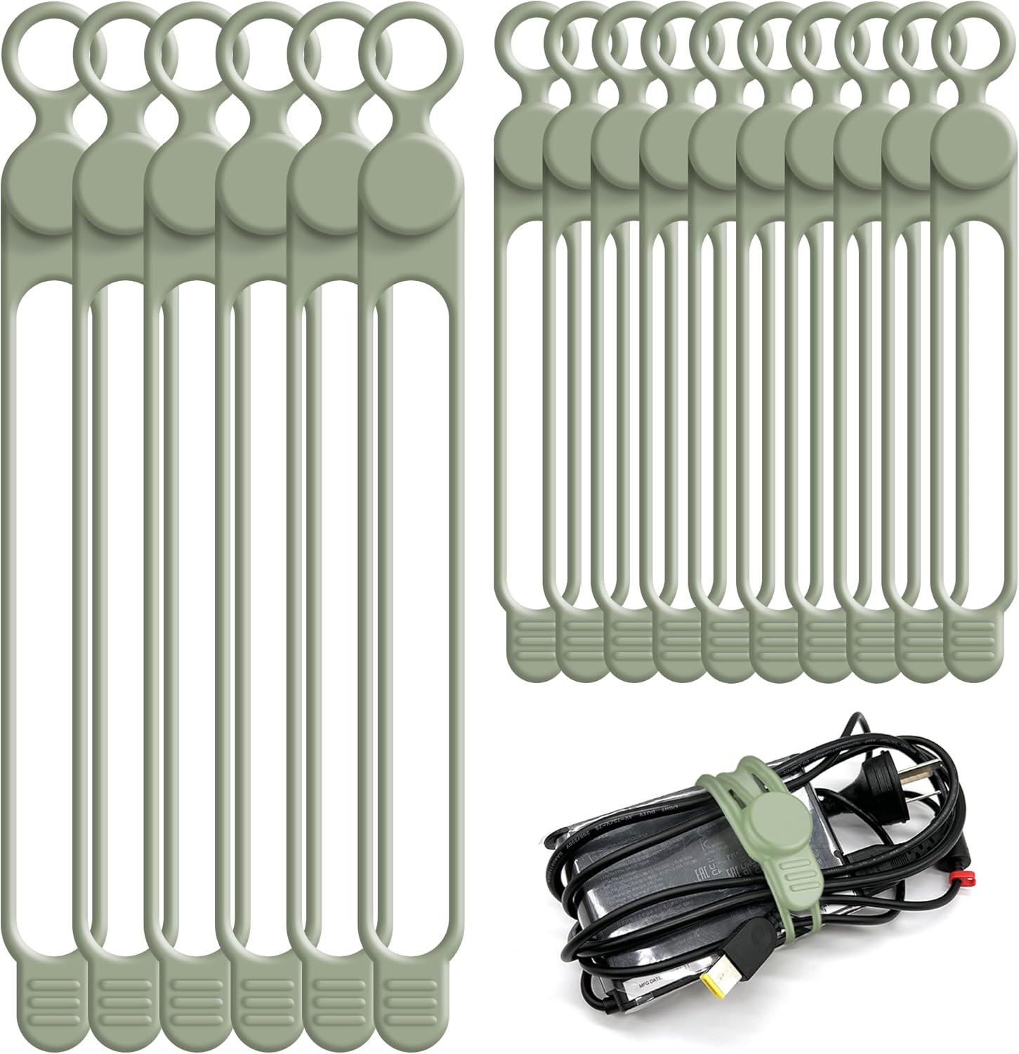 Nearockle Silicone Cable Ties Cord Organizer for Cable Management, 16PCS 4.2" and 7.1" Reusable Cable Organizer Electronic Accessories for Home, Office, Kitchen, School, Travel (Green)