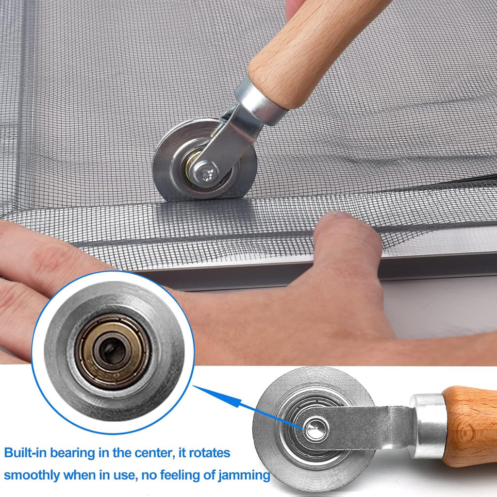 BAYTORY Upgrade Window Screen Repair Kit, Steel/Nylon Roller Tool with Bearing, Spline Removal Hook, 32ft Retainer Spline and 12pcs Screen Clips Replacement for Installing Door Mesh Screens