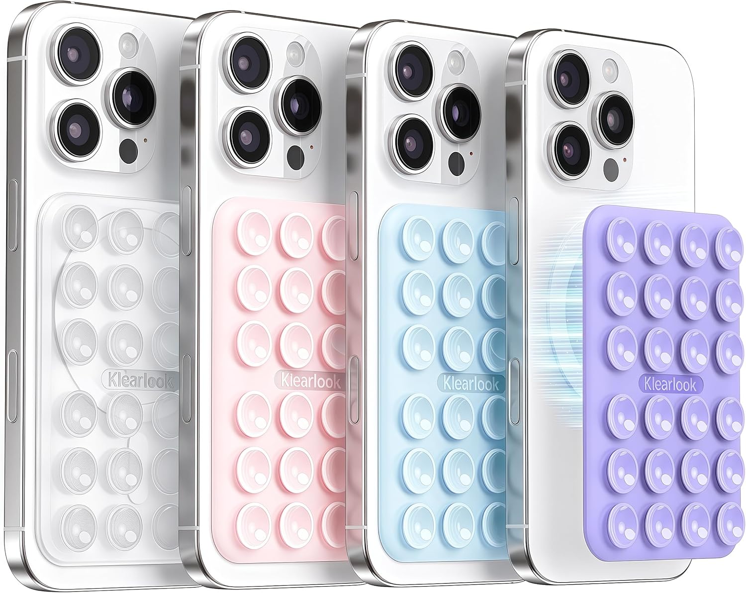 Klearlook 4PCS Magnetic Suction Phone Mount for MagSafe Case, Sticky Phone Grip for iPhone, Removable Hands-Free Selfie/Video for TikTok Influencers, (Clear & Light Pink & Light Blue & Lavender)