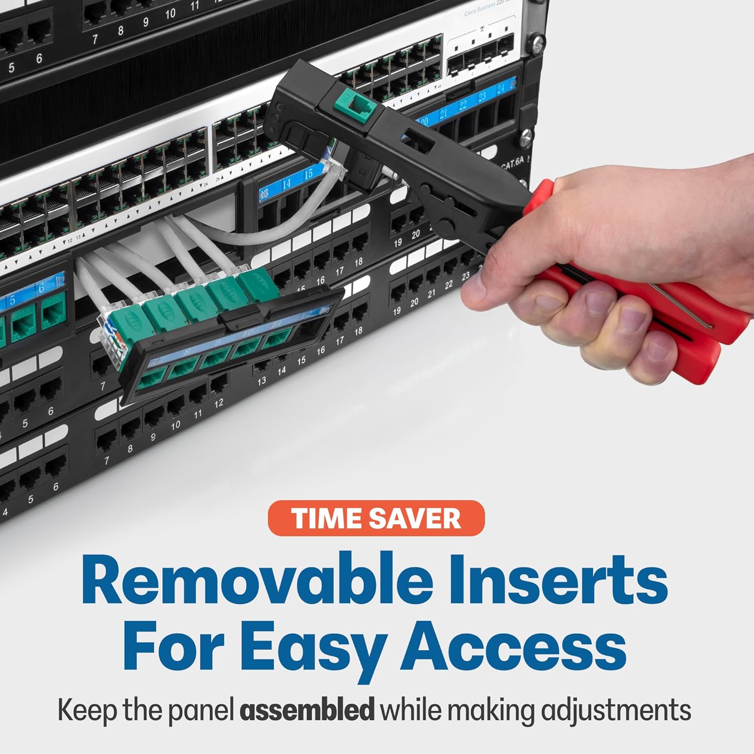 Everest 24 Port Keystone Patch Panel (2-Pack) - Removable 6-Port Panels - Use with Slim Profile Keystones ONLY (Wider Jacks May not fit Side by Side) - with Adjustable Rear Cable Management Bar