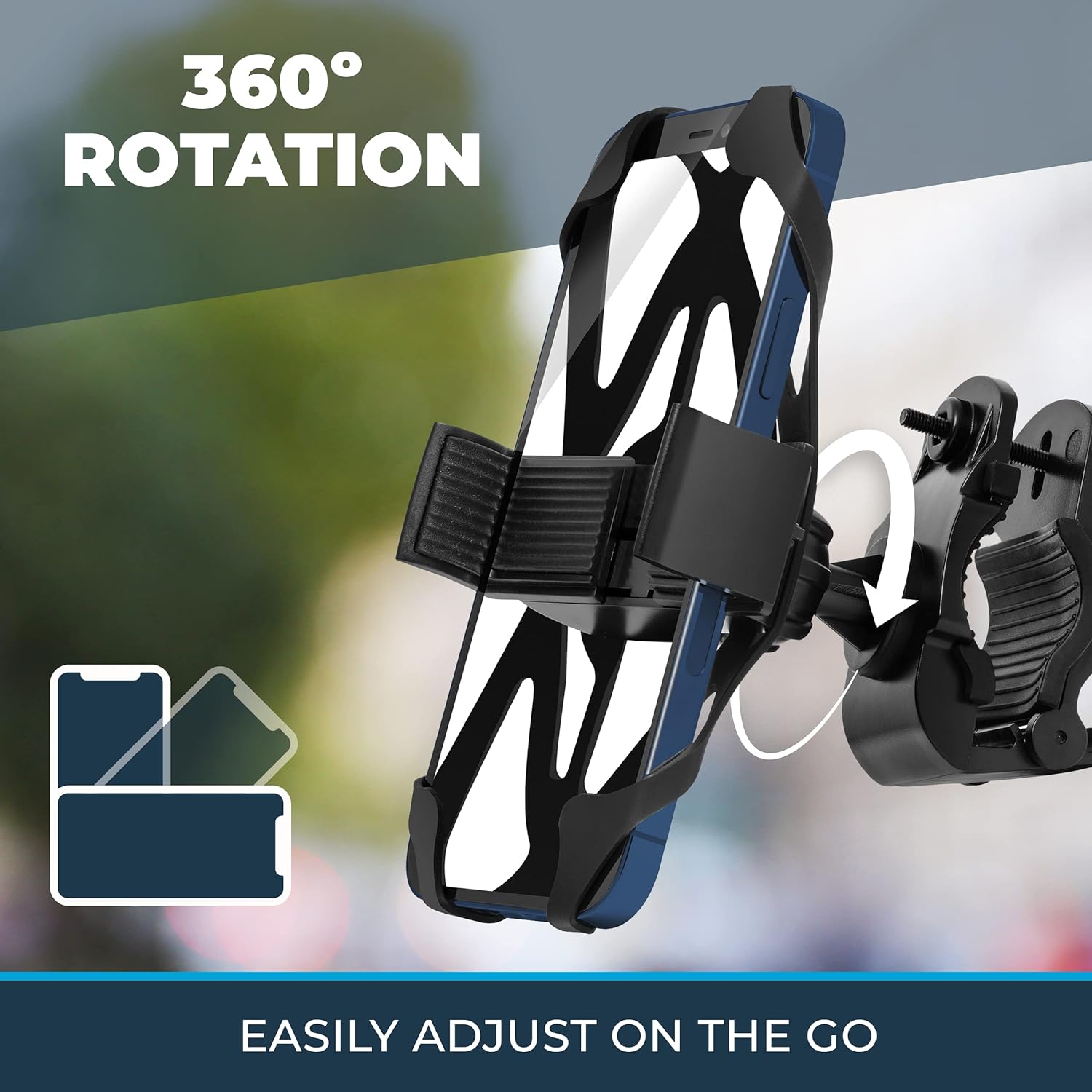Roam Universal Cell Phone Holder Net Mount - Adjustable Up to 3.6" W x 7" L - 360° Rotation - Hands Free Navigation System for Motorcycle eBike Dirt Road Cruiser Scooter - Orange