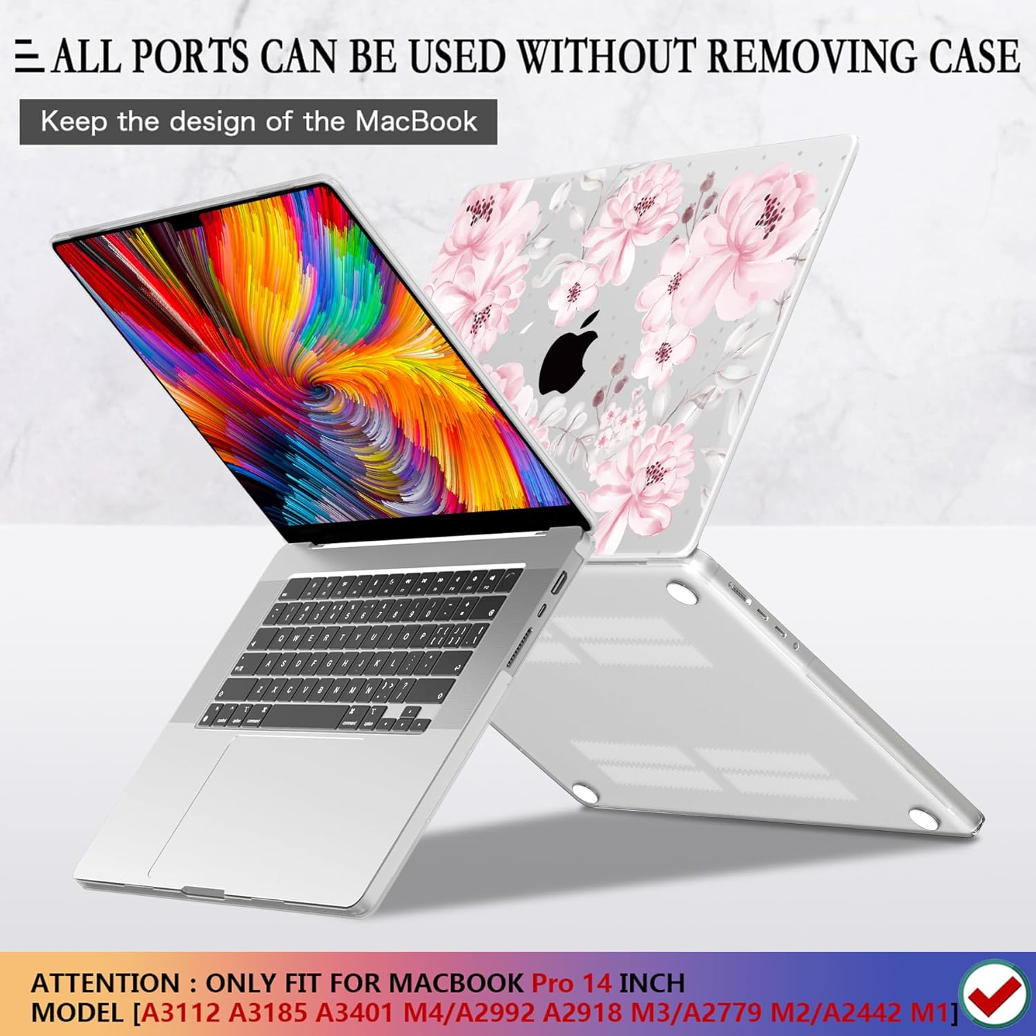 CISSOOK Compatible with MacBook Pro 14 inch 2024 2023 2022 2021 Release M4 M3 M2 M1 Chip A3112 A3185 A3401 A2918 A2992 A2779 A2442 Model, Hard Shell Case with Keyboard Cover&Screen Protector, Pink Bow