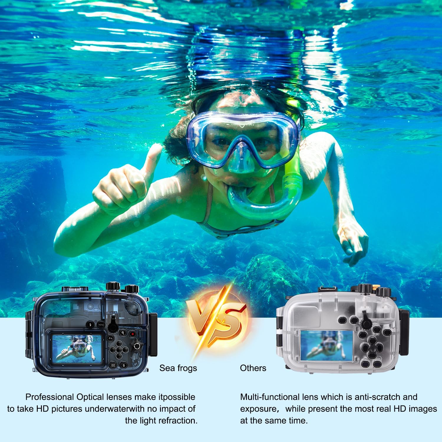 Sea frogs Waterproof Camera Housing Compatible with Sony A6000/A6300/A6500 IPX8 60m/196ft Maximum Diving Depth Underwater Camera Case for Diving, Surfing, Rowing, Skiing