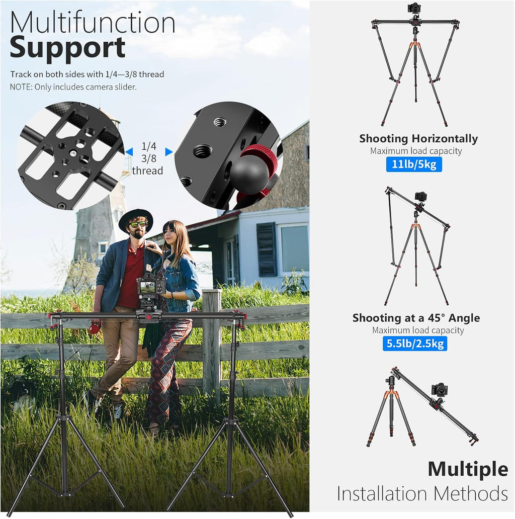 NEEWER 39.4”/100cm Motorized Camera Slider, App Wireless Control Carbon Fiber Dolly Rail Slider, Support Video Mode, Time Lapse Photography, Horizontal, Tracking and 120° Panoramic Shooting (ER1-100)