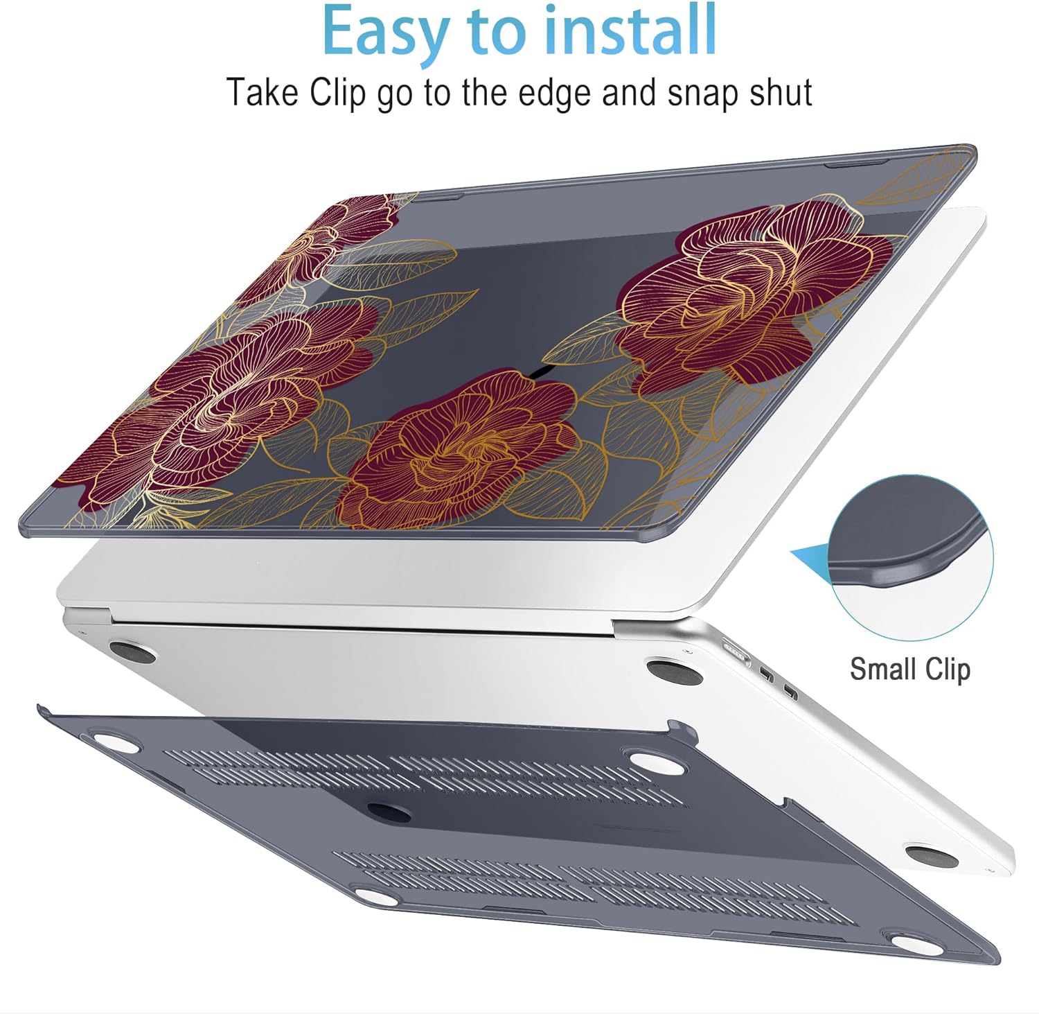 Mektron for 2025 M4 MacBook Air 13.6 Inch A3240 Case Fits 2023 A2681 M2 2024 A3113 M3 Chip with Liquid Retina Display Touch ID, Printed Plastic Hard Shell Cover for MacBook Air 13.6", Golden Rose