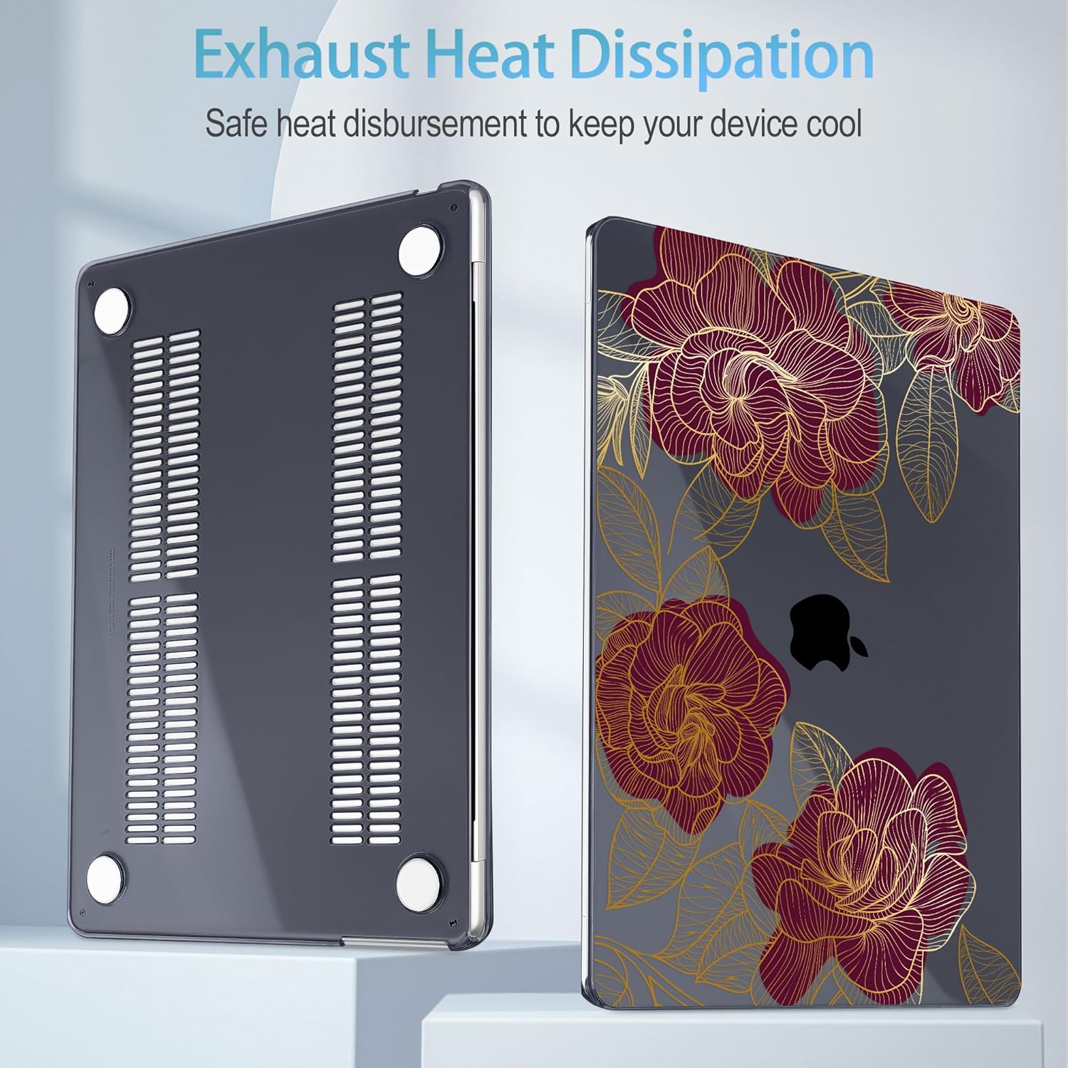 Mektron for 2025 M4 MacBook Air 13.6 Inch A3240 Case Fits 2023 A2681 M2 2024 A3113 M3 Chip with Liquid Retina Display Touch ID, Printed Plastic Hard Shell Cover for MacBook Air 13.6", Golden Rose