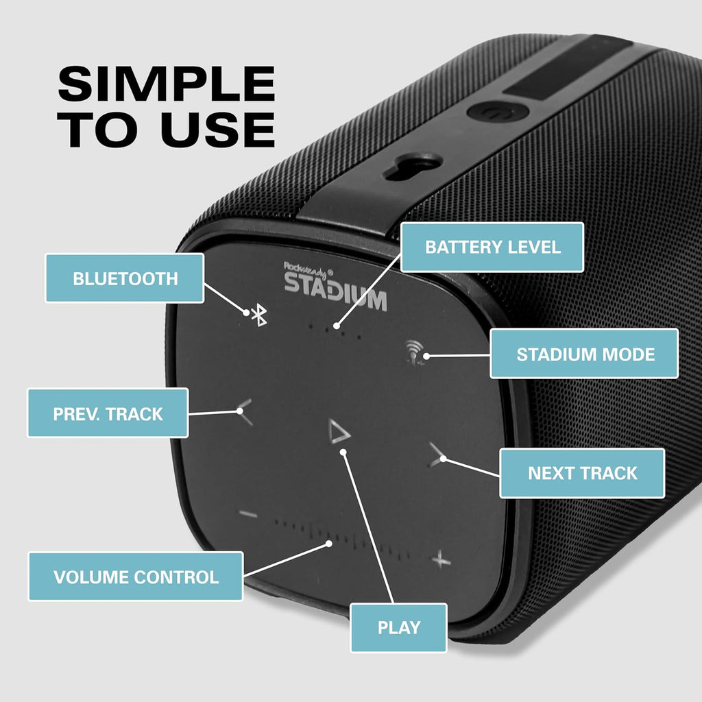 Rocksteady Stadium 2: Single Speaker - Immersive, connectible, and up to 150 ft of Range. Up to 30 Hours of Battery Life.
