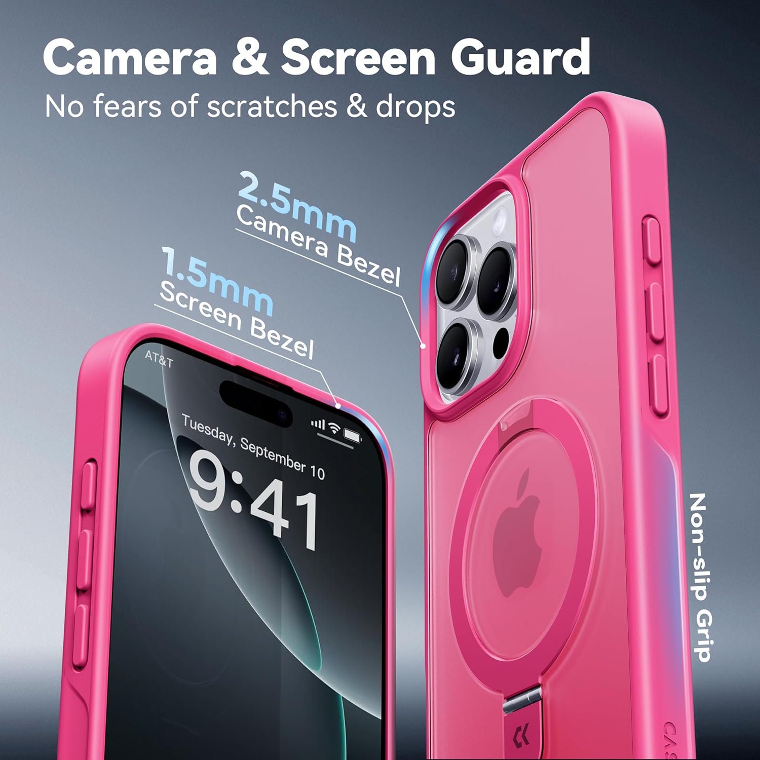 CASEKOO Designed for iPhone 16 Pro Max Case with Magnetic Invisible Stand [Military Drop Protection] [Compatible with MagSafe] Shockproof Slim Translucent Matte Promax Case 6.9 Inch, Hot Pink
