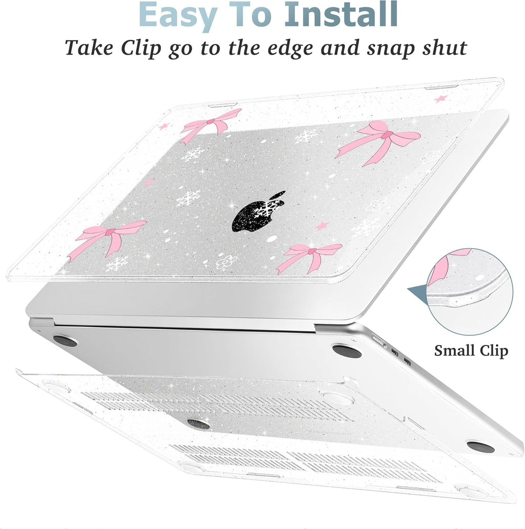 May Chen for MacBook Air 13.6 inch Case A3240 M4 A3113 M3 A2681 M2 with Retina Dispaly, 2025 2024 2023 2022 Release, Plastic Hard Shell Case with Screen Protector & Keyboard Cover, Snowflake Bow