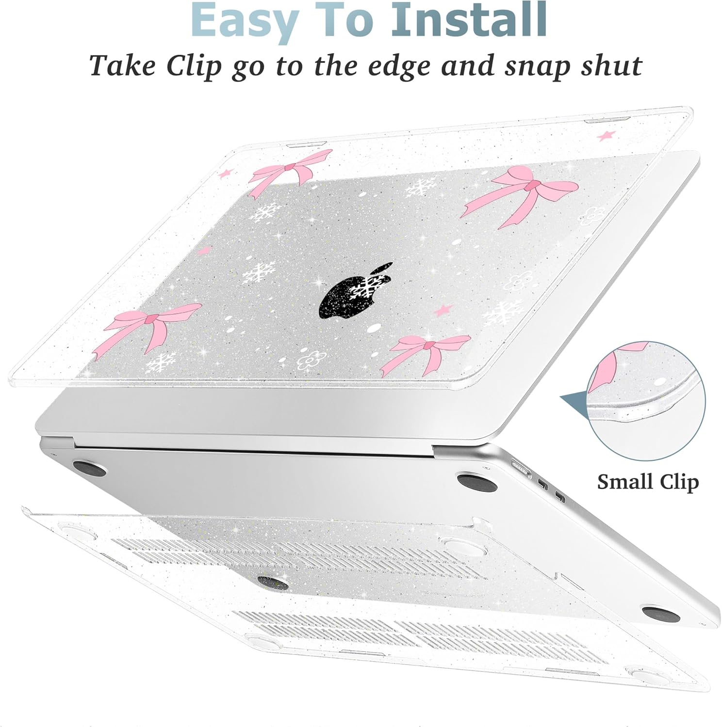 May Chen for MacBook Air 13.6 inch Case A3240 M4 A3113 M3 A2681 M2 with Retina Dispaly, 2025 2024 2023 2022 Release, Plastic Hard Shell Case with Screen Protector & Keyboard Cover, Snowflake Bow