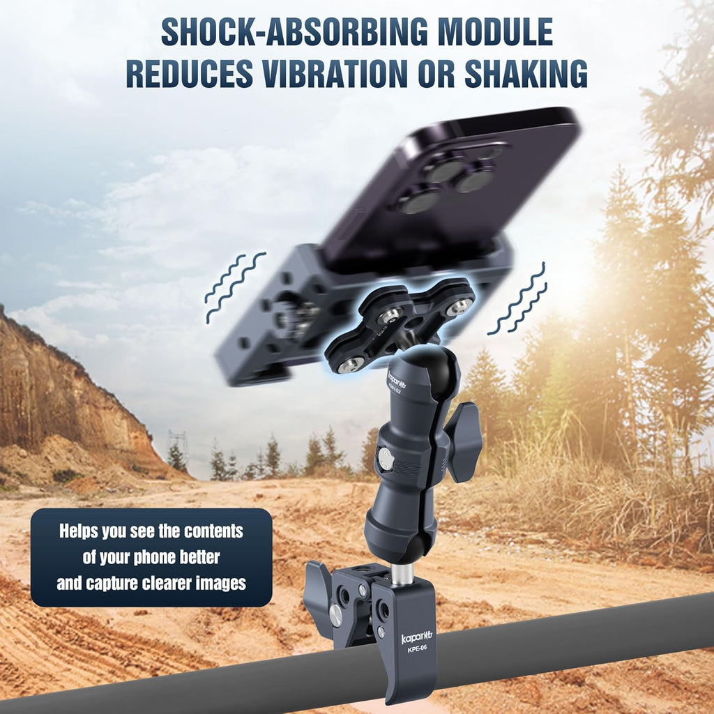 Riding Phone Holder Kit, Include Dual Socket Arm/Handlebar Strong Rod Clamp/Adjustable Phone Clip, Suitable for 5.5-7" Smartphone, Installed on 0.55-1.77" Diameter Rail Round Rod (KPS-14)