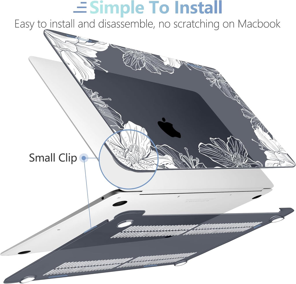 MEEgoodo for MacBook Air 13.3 inch Case 2021 2020 2019 2018 A2337 M1 A2179 A1932, Laptop Shell for MacBook Air M1 with Keyboard Webcam Cover & Trackpad Film & Type C Adapter,Lily Floral