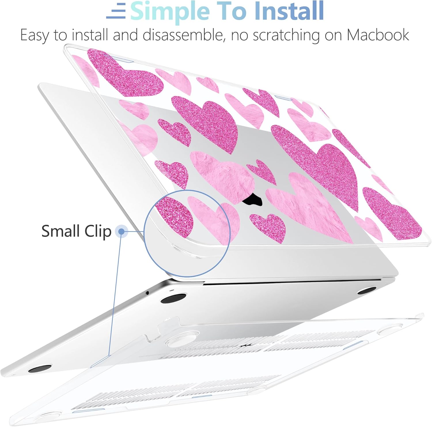 MEEgoodo for M4/M3/M2 MacBook Air 15.3 inch Case 2025 2024 2023, Case Fit Model (A3241/A3114/A2941) for MacBook Air 15 inch, Laptop Hard Shell with Keyboard Cover, Glitter Hearts