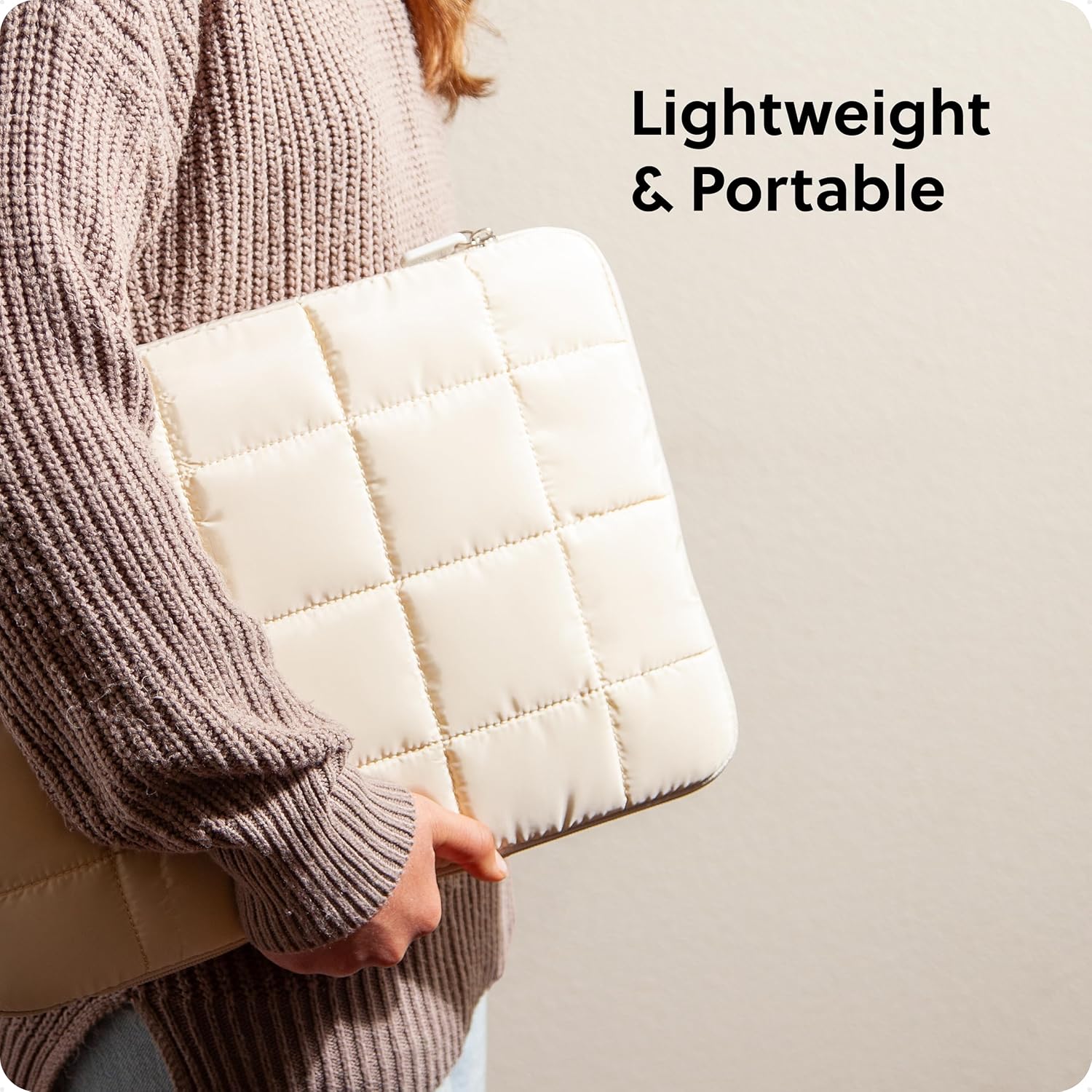 U Brands Nylon Puffer Large Laptop Case, 10.5" x 15", Computer Bag for MacBook Pro, MacBook Air, Chromebook, HP, Laptop Bag for Women, Sand Beige