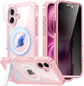 Magnetic & Stand for iPhone 16 Plus Case Built-in Privacy Screen Protector[360° Full Body Protection][Fit for Magsafe][Lens Protector] Heavy Duty Shockproof Phone Case for iPhone 16 Plus Pink