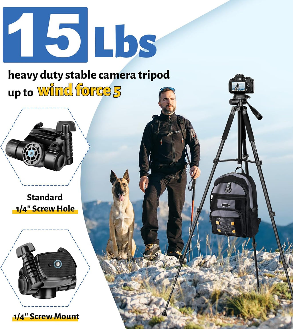 JOILCAN Tripod for Camera, 67" Heavy Duty Camera Tripod, Phone Tripods for Video Recording Photo Vlog, Aluminum Tripods with Holder & Travel Bag for Cameras DSLR iPhone Projector Laser