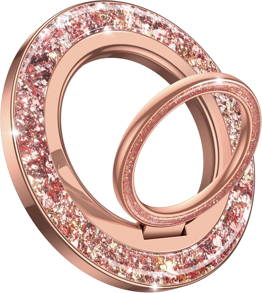 Lamicall Magnetic Twinkle Ring for MagSafe Grip - Stylish Glitter for Mother, Magnet Phone Ring Finger Holder Stand, Upgrade Gear Hinge Mag Safe Accessories for iPhone 16 15 Pro Max, Rose Gold