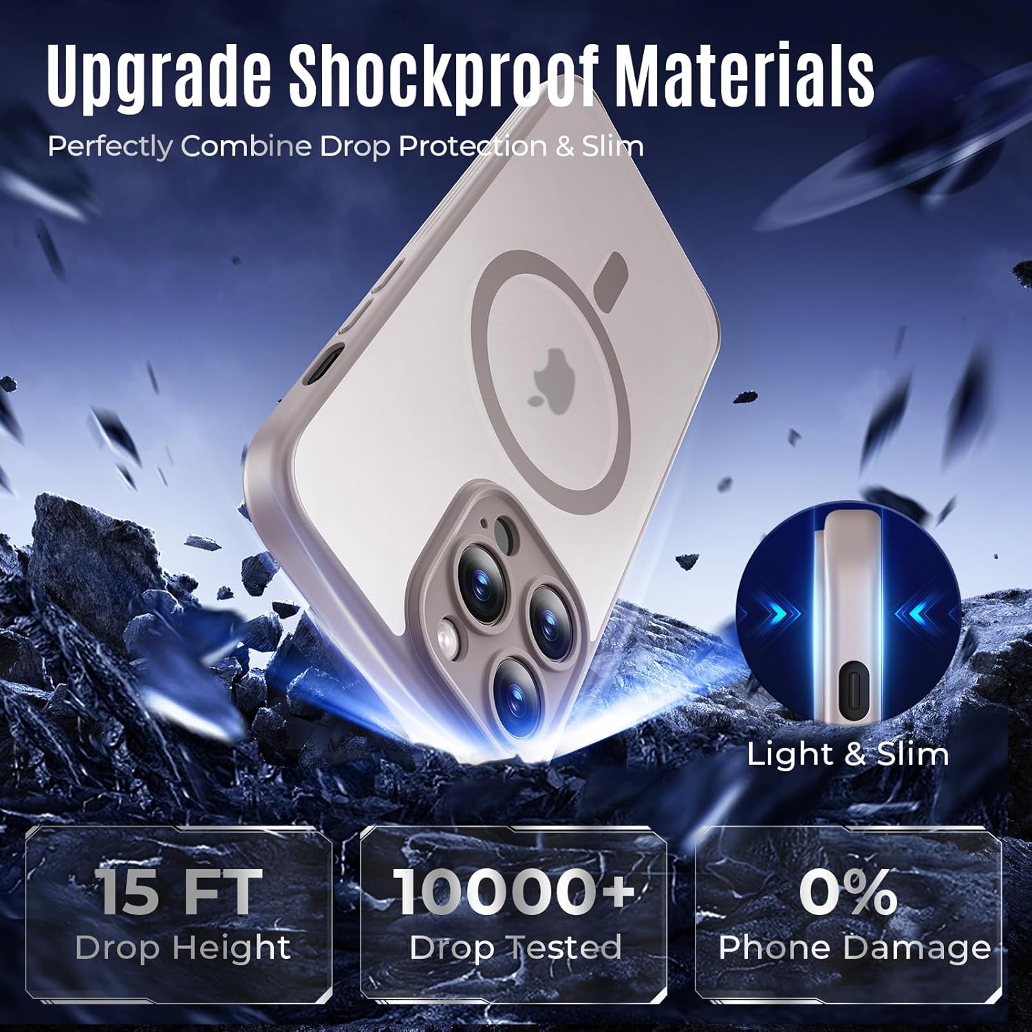 Designed for iPhone 12 Pro Case, Compatible with MagSafe, with Privacy Screen Protectors X2, [Camera Protection] [15FT Military Drop Protection] Shockproof Phone Case, 6.1", Natural Titanium