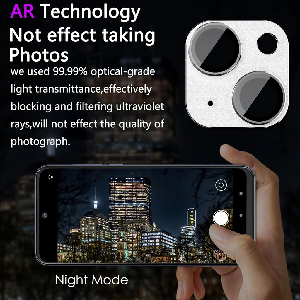 2 Pack Camera Lens Protector for iPhone 14 / iPhone 14 Plus,[Not Easy to Breakn ] AR Tempered Glass Strong Adsorption Metal Camera Cover Screen- silvery