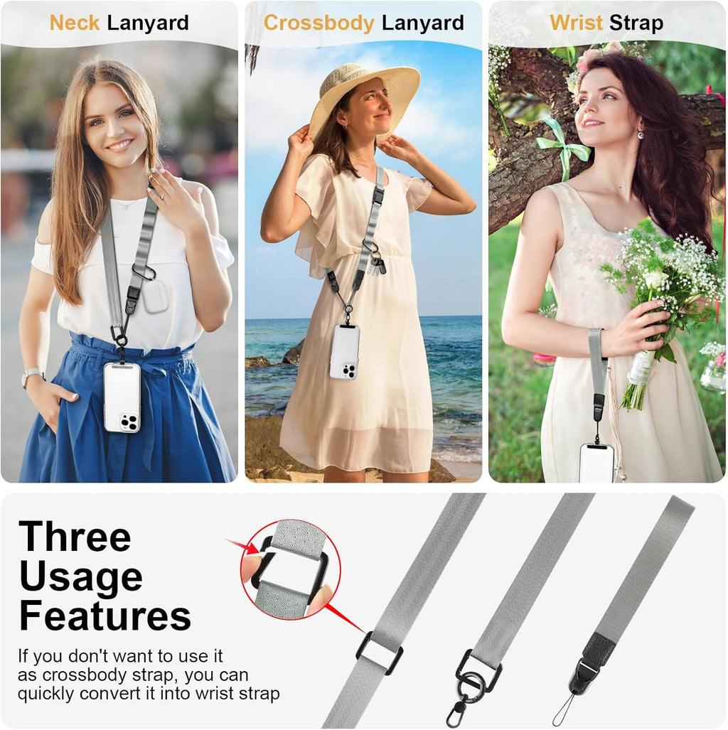 Adjustable Crossbody Phone Lanyard, Universal Phone Wrist Strap and Phone Neck Strap with Tether Tab, Phone Lanyard with Quick Release, Suitable for iPhone and Most Smartphones, Grey