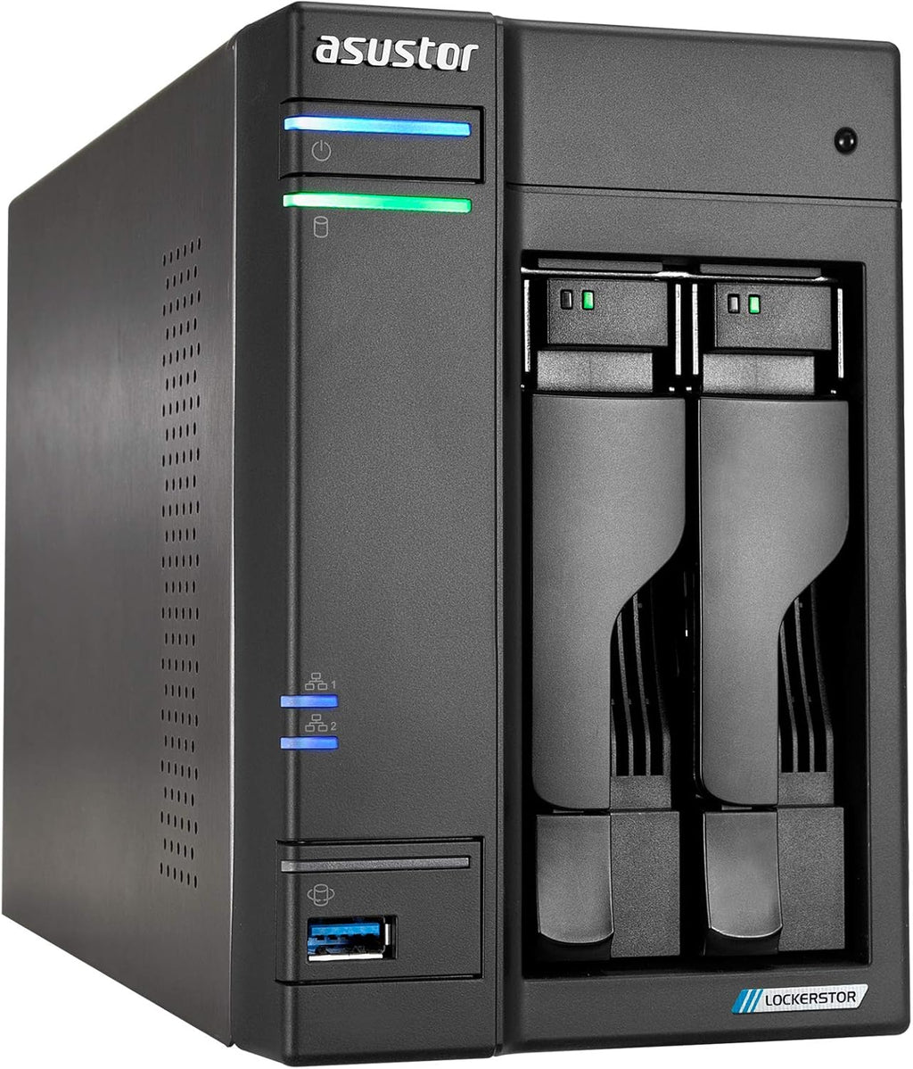 Asustor Lockerstor 2 Gen2 AS6702T - 2 Bay NAS, Quad-Core 2.0 GHz CPU, 4x M.2 NVMe slots (PCIe 3.0), Dual 2.5GbE, 4GB DDR4 RAM, Network Attached Storage (Diskless)