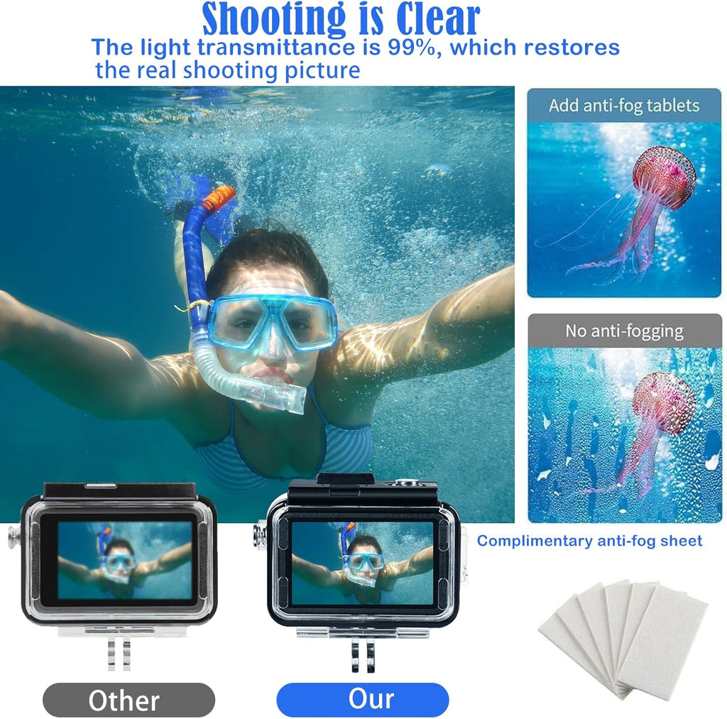 Waterproof Case for DJI Osmo Action 5 Pro/4/3 with 3 Pack Dive Filters, 196FT/60M Underwater Protective Housing Dive Kit, Professional Action Camera Dive Accessory