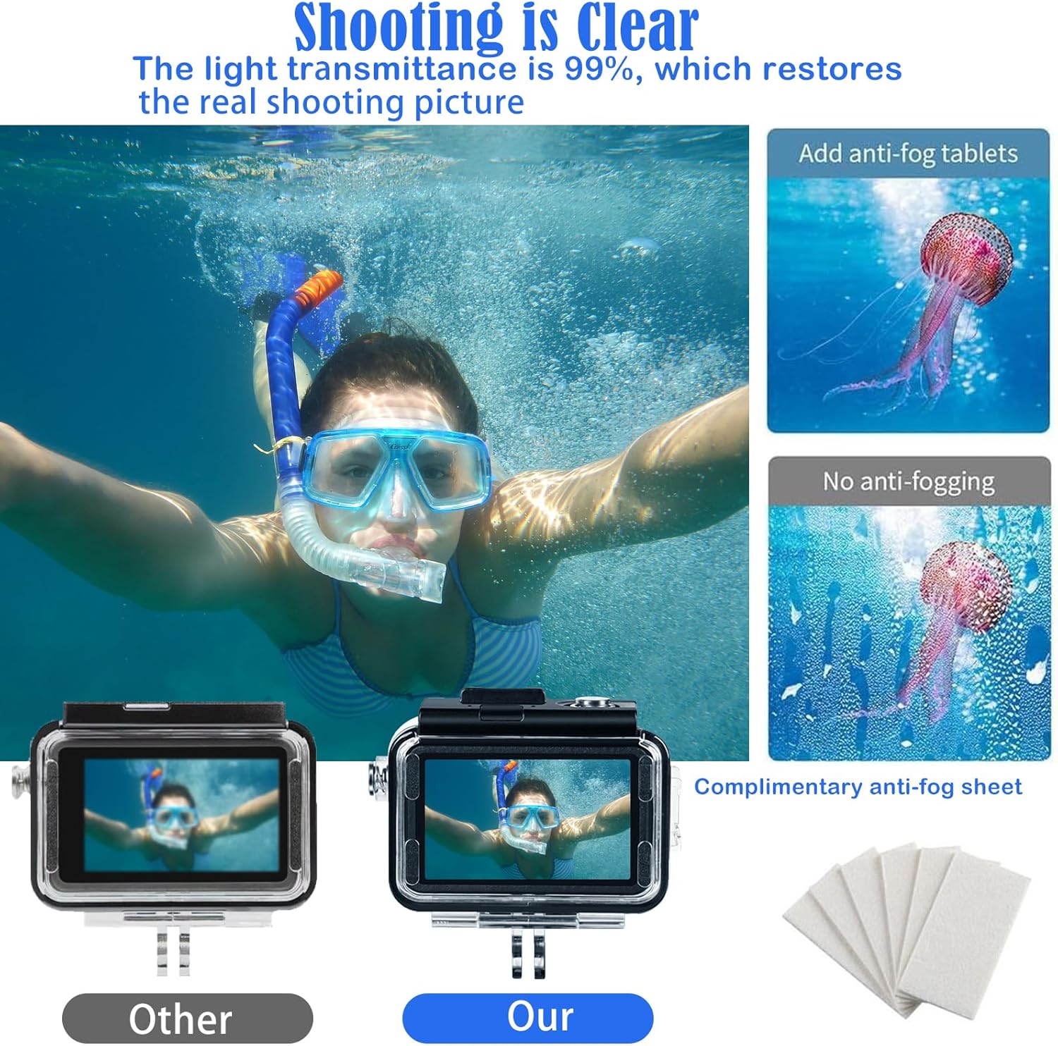 Waterproof Case for DJI Osmo Action 5 Pro/4/3 with 3 Pack Dive Filters, 196FT/60M Underwater Protective Housing Dive Kit, Professional Action Camera Dive Accessory