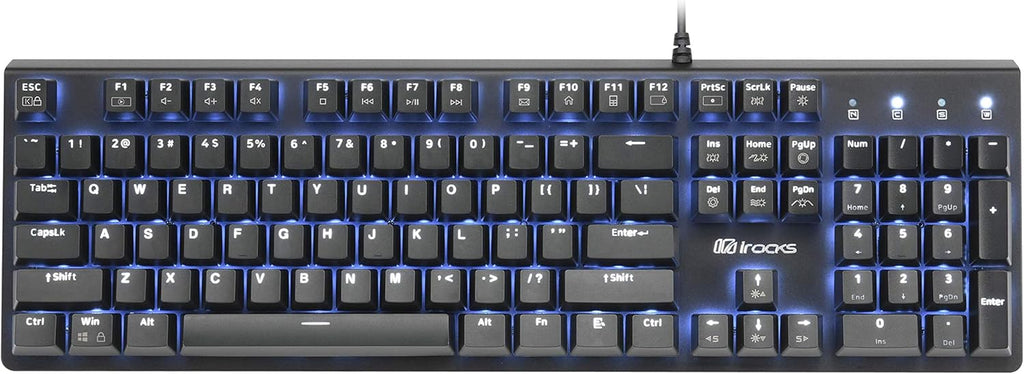 i-rocks K75M Illuminated Mechanical Keyboard, 104 Keys, with Cherry MX Switches, PBT Keycaps, Backlit LED Light and Shortcut Keys - Programmable Light & Macro Recorder (Cherry MX Brown Switch, Black)