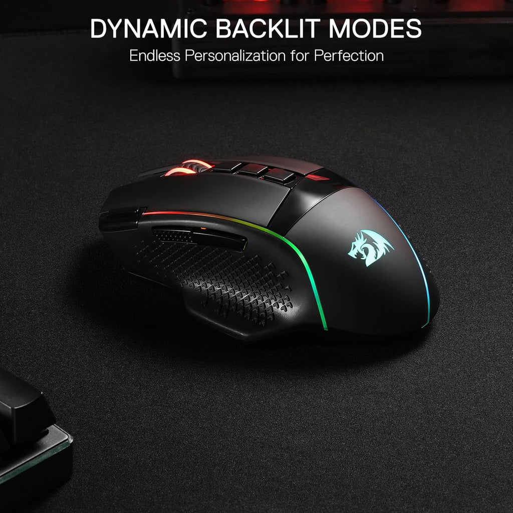 Redragon M991 Wireless Gaming Mouse, 26000 DPI 3-Mode Gamer Mice w/Rapid Fire Key, 9 Macro Buttons, Powerful Capacity and RGB Backlight for PC/Mac/Laptop, Black