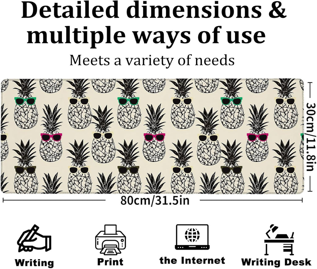 Pop Art Pineapple Gaming Mouse Pad, Large Office Desk Mat, Anti-Slip Rubber Base Mousepad for Computer Laptop Keyboard, Smooth Desk Pad for Home Office Gamer Work Accessories 31.5" x 11.8"