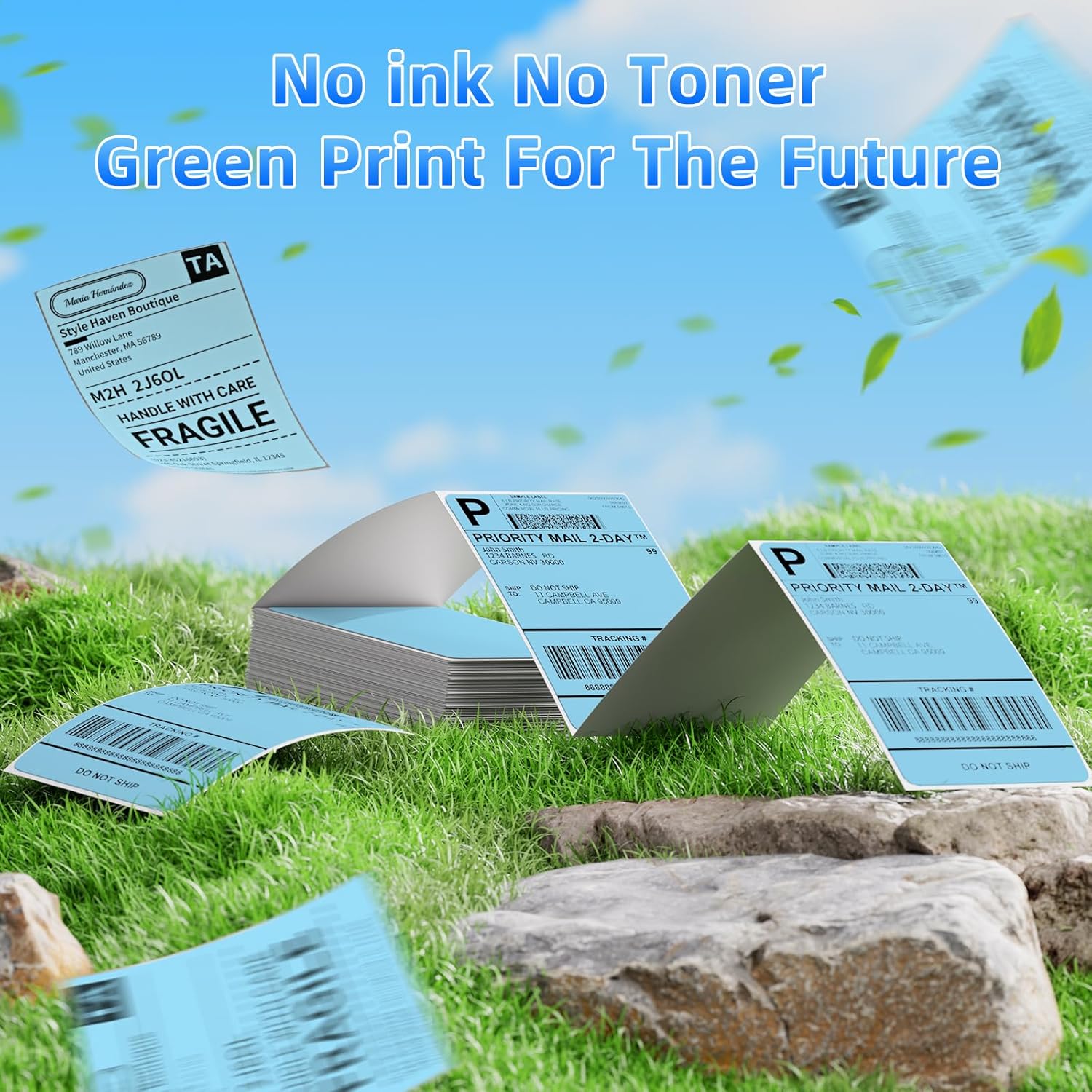 4x6 Thermal Labels, 1 Packs of 500 4x6 Fold Labels Blue - Compatible with JADENS, ASprink, Phomemo, Rollo, Zebra, Omezizy and Other Thermal Printers