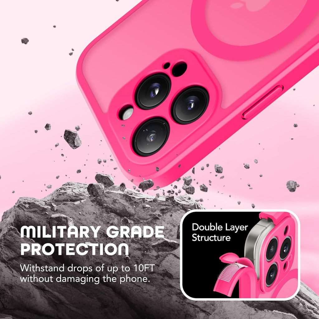 Magnetic for iPhone 15 Pro Max Case, Compatible with MagSafe, Built-in Privacy Screen Protector and Camera Protection, Anti Spy Full Body Dustproof Shockproof Hard Phone Case 6.7", Hot Pink