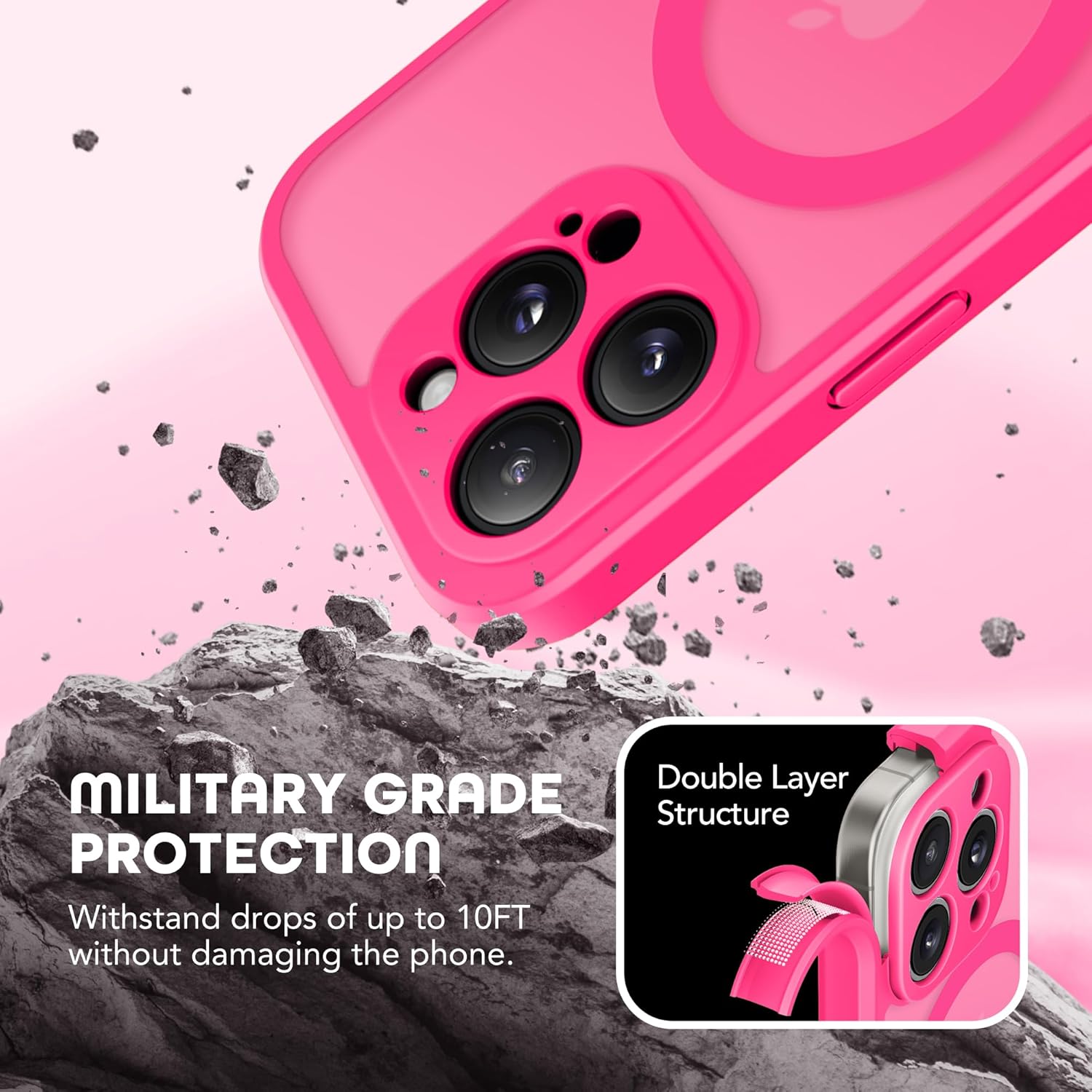 Magnetic for iPhone 15 Pro Max Case, Compatible with MagSafe, Built-in Privacy Screen Protector and Camera Protection, Anti Spy Full Body Dustproof Shockproof Hard Phone Case 6.7", Hot Pink