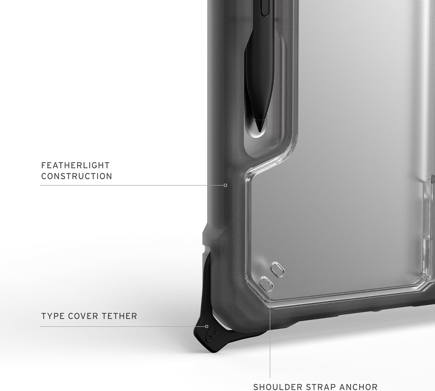 URBAN ARMOR GEAR UAG Designed for Microsoft Surface Pro 1st Edition 12" Case - Rugged Transparent Clear Protective Cover with Multi-Angle Built-in Kickstand & Pen Holder Military Grade, Plyo Ice/Ash