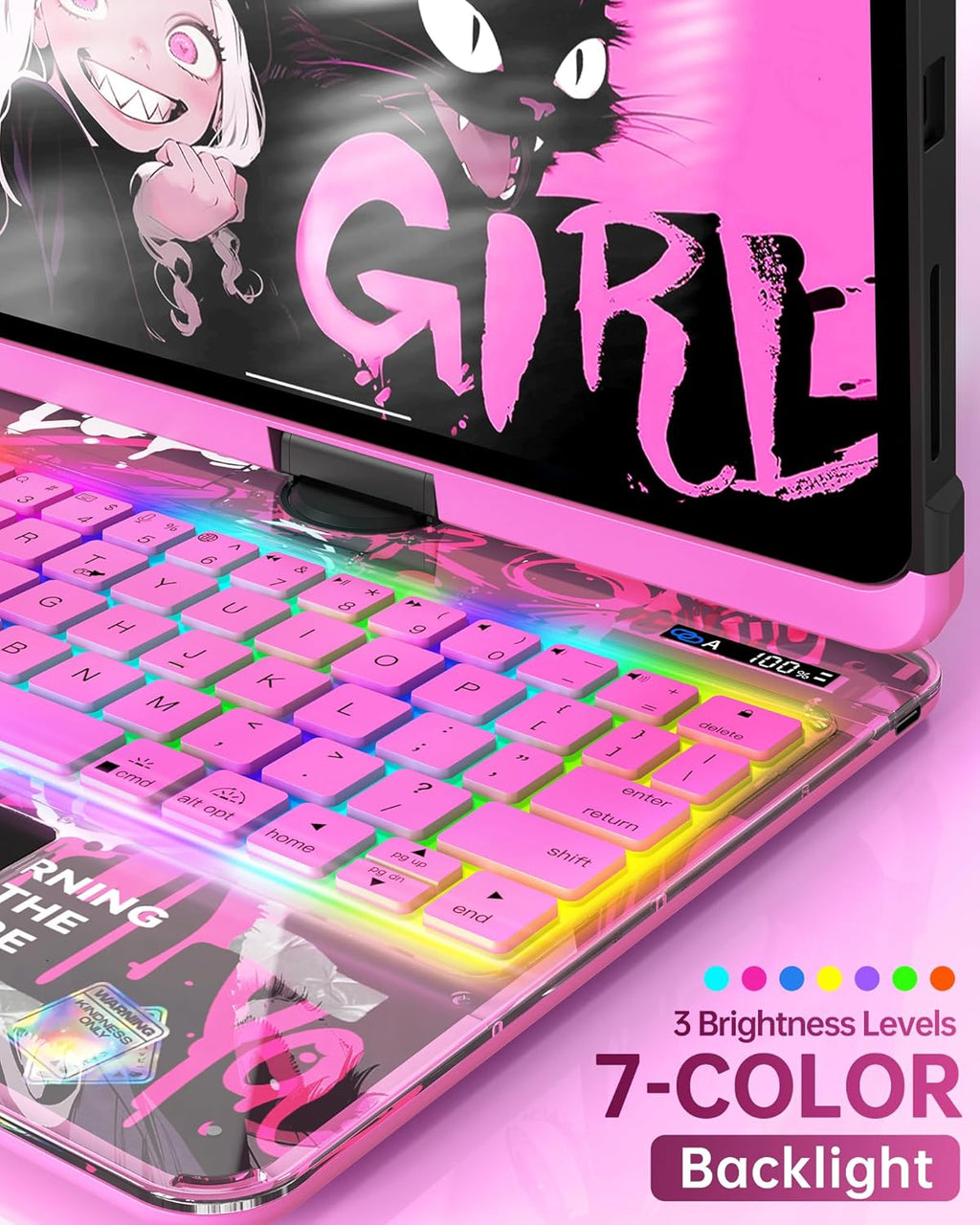 Intermerge Clear Keyboard Case for iPad Air 13" (M3/M2, 2025/2024) & Pro 12.9" (2022-2018) - 360° Rotatable Trackpad, RGB Backlit Keyboard, Pencil Holder, Power Indicator, Type-C, Blush Pulse