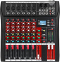 6 Channel Audio Mixer, Professional Music Mixer Board DJ Mixing Console with Bluetooth, USB/MP3 Player, Reverb, and 48V Phantom Power for Studio Recording, Karaoke, and Live Performances