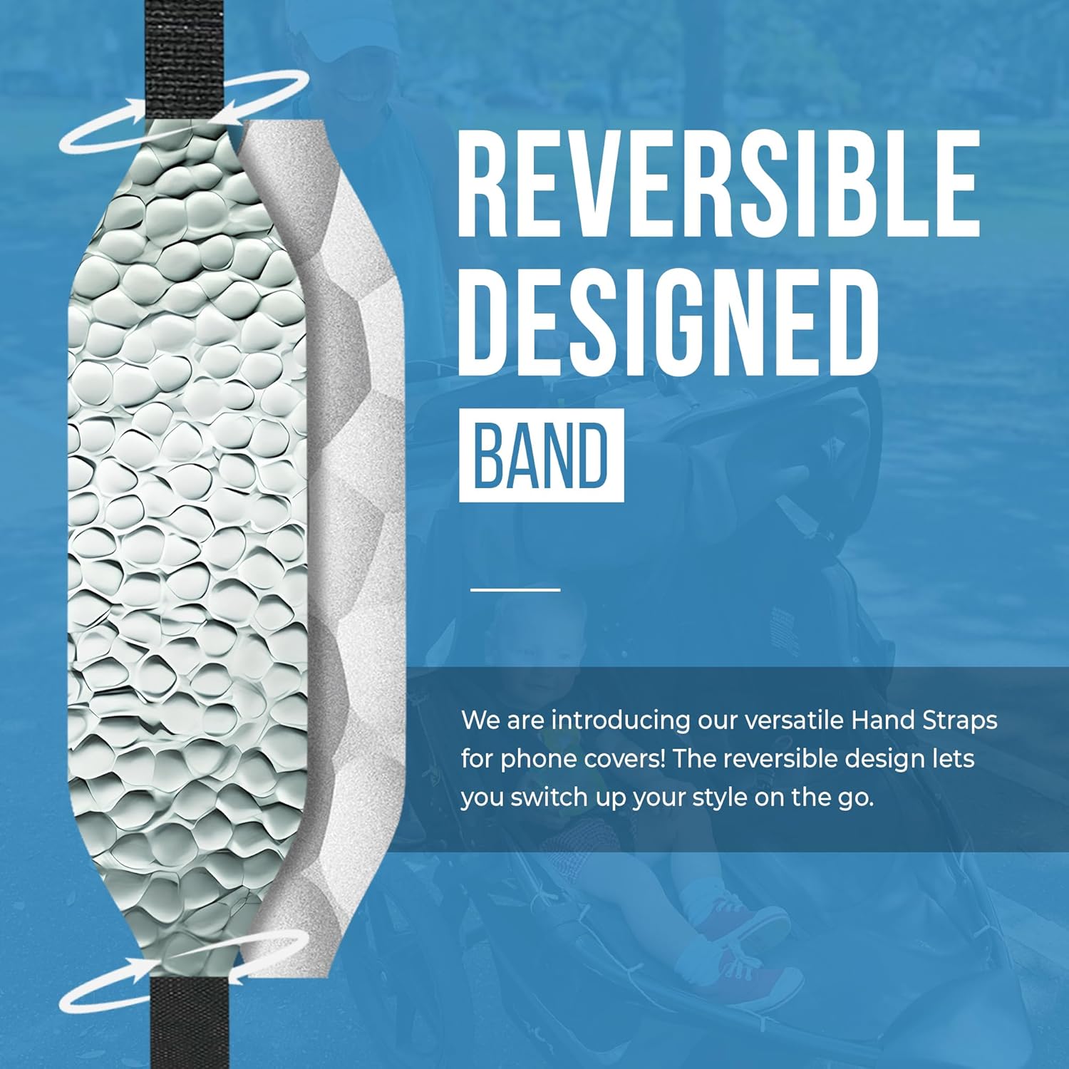 Phone Grip Strap - Reversible Finger Holder for Phone Back, Customizable Anti-Slip Design, Wireless Charging Compatible Detachable Holder for iPhone - Hammered Metal Silver