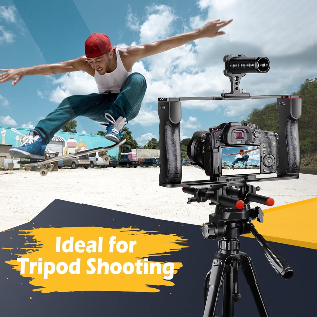 Zeadio Camera Video Rig Cage, Aluminum Filmmaking Movie Making Kit with Top Handle & Arca Type Base and Two 15mm Rod Guide, Compatible with All DSLR Camera and Camcorder