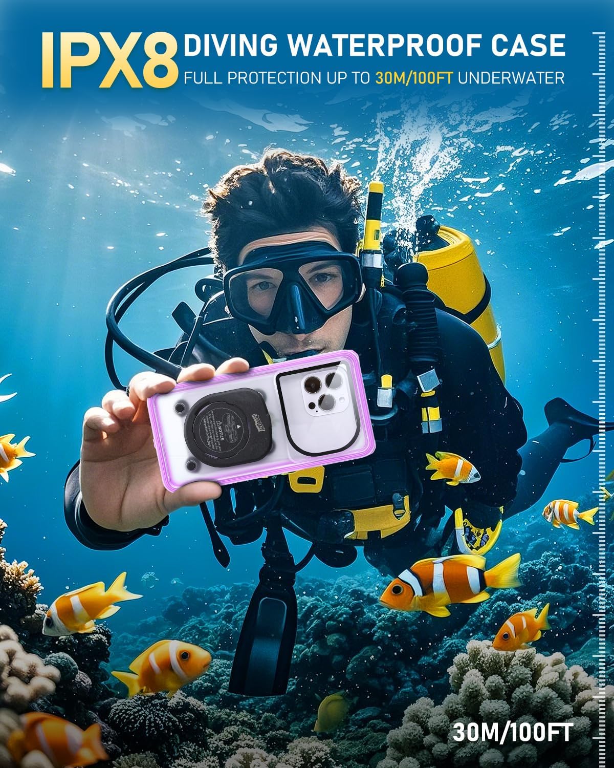 Waterproof Phone Case,IPX8 Waterproof Phone Pouch for Beach & Snorkeling Essentials,Phone Waterproof Case with Lanyard, Universal Case Up to 6.9" for iPhone,Samsung (Purple)