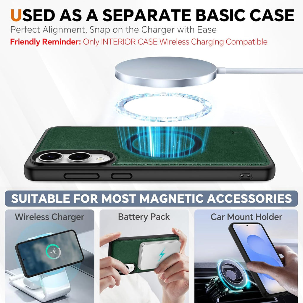 TUCCH Wallet Case for Galaxy S25 Edge, Removable 2 in 1 [Wireless Charging] Wrist Strap RFID Blocking [4 Card Holders] PU Leather Cover, Magnetic Detachable Stand Folio for Galaxy S25 Edge, Evergreen