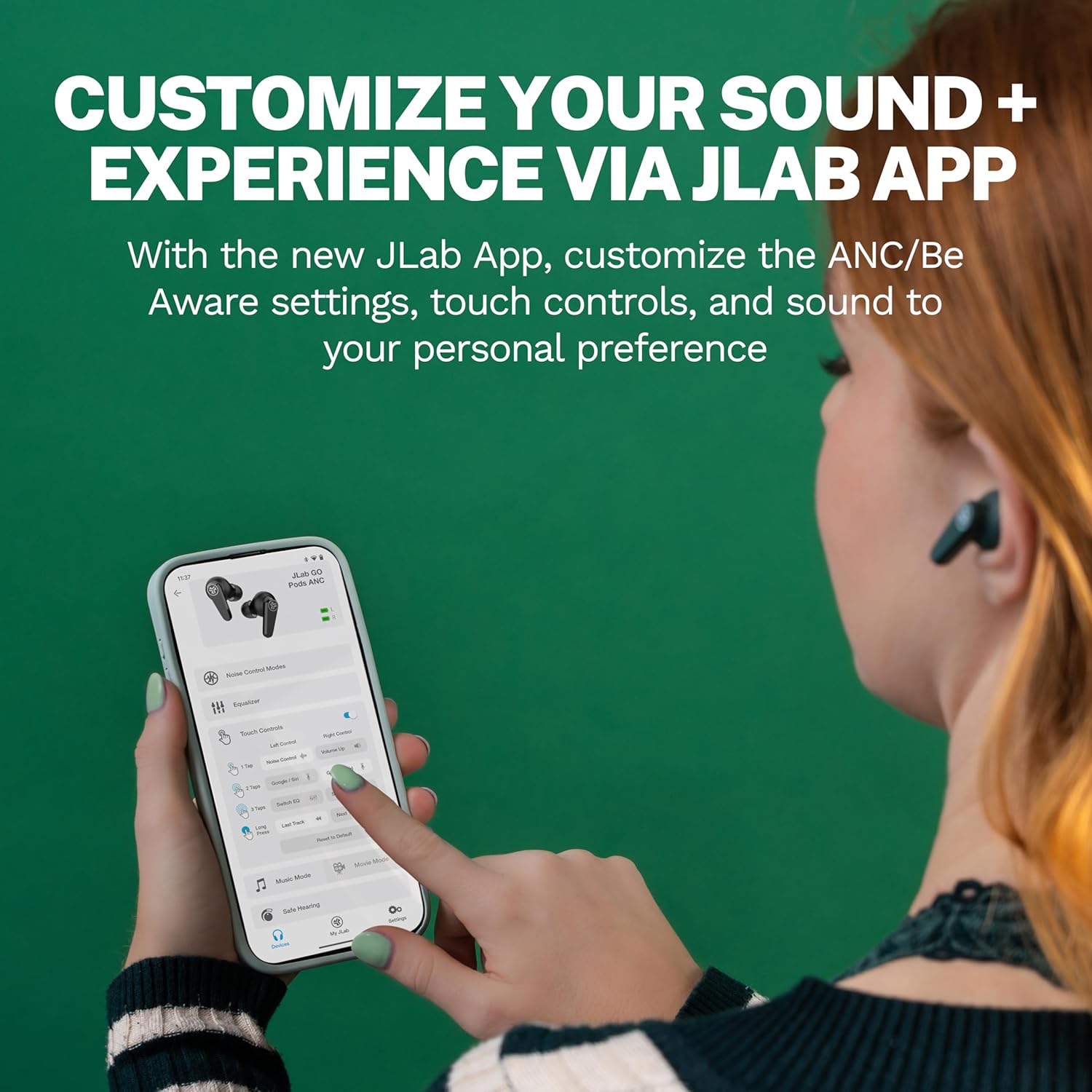 JLab Go Pods ANC True Wireless Bluetooth Earbuds & Charging Case, Hybrid Active Noise canceling + Be Aware for Safe Listening, 26+ Hours Total Playtime, Clear Calls, Custom Sound via App, Sage
